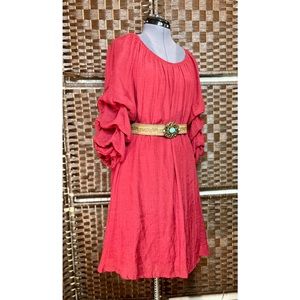 Rayon linen gauze dress layered ruffle sleeves at below knee mini midi plus size